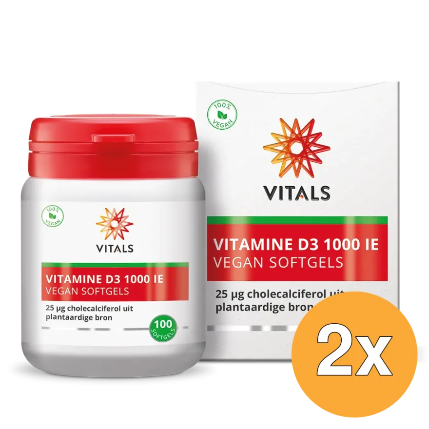 2x Vitamine D3 1000 ie Vegan Softgels (100 stuks)