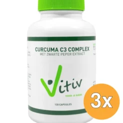 3x Vitiv Curcuma Met Zwarte Peper (120 capsules)