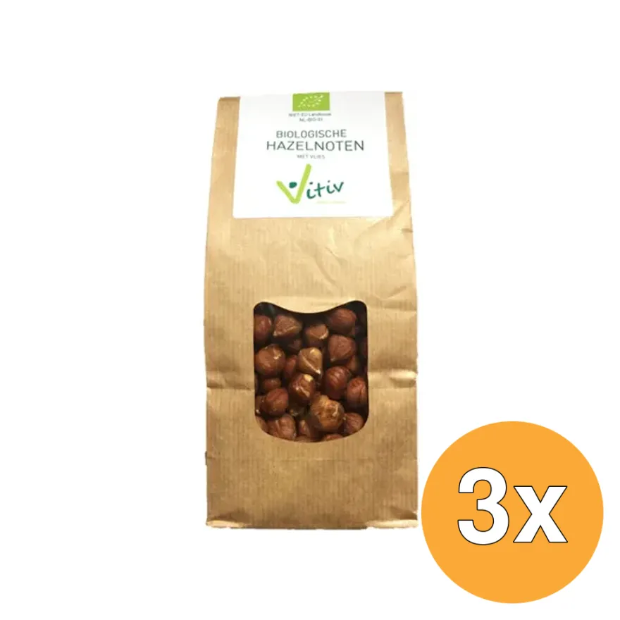 3x Vitiv Hazelnoten Met Vlies Bio (250 gr)