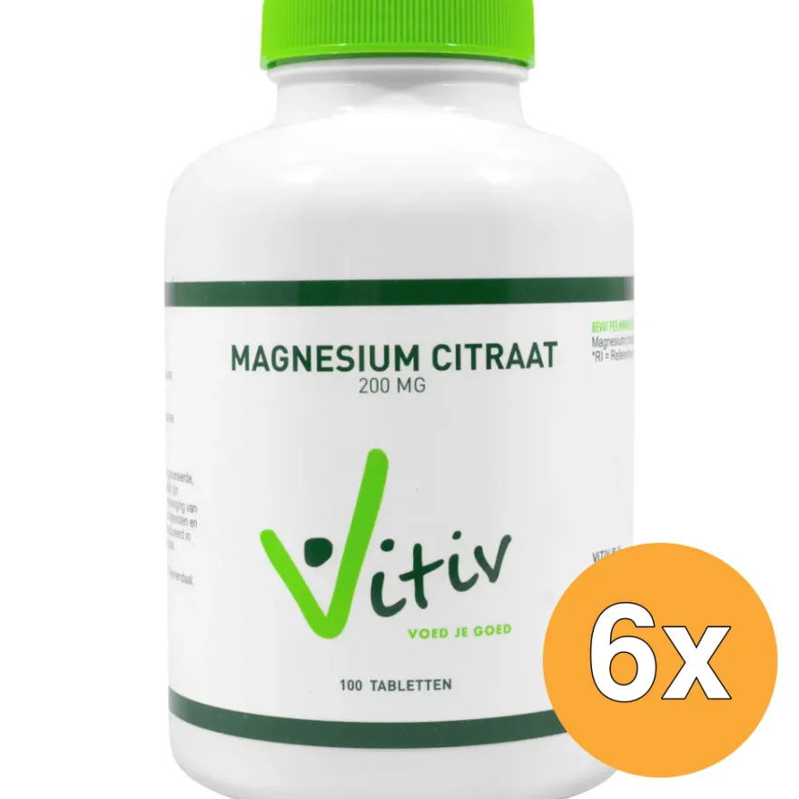 6x Vitiv Magnesium Citraat 200 Mg (100 tabletten)
