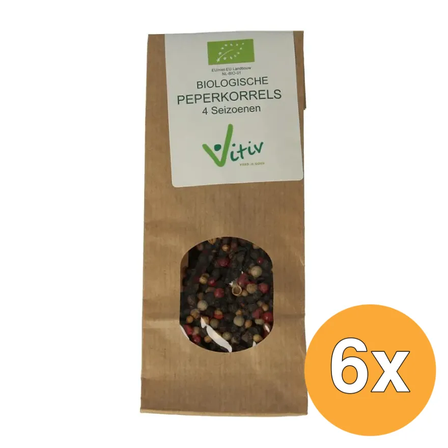 6x Vitiv Peperkorrels 4 Seizoenen Bio (40 gr)