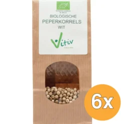 6x Vitiv Peperkorrels Wit Bio (250 gr)
