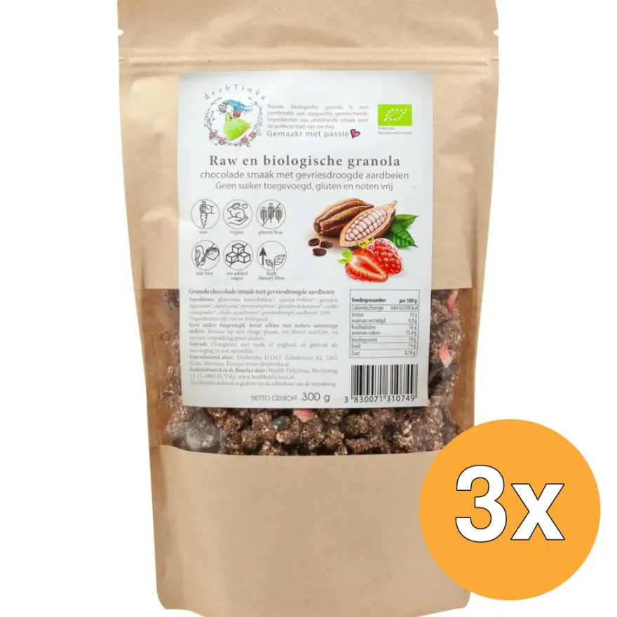 3x Vitiv Tijgernootgranola Chocolade Aardbei Bio (300 gr)