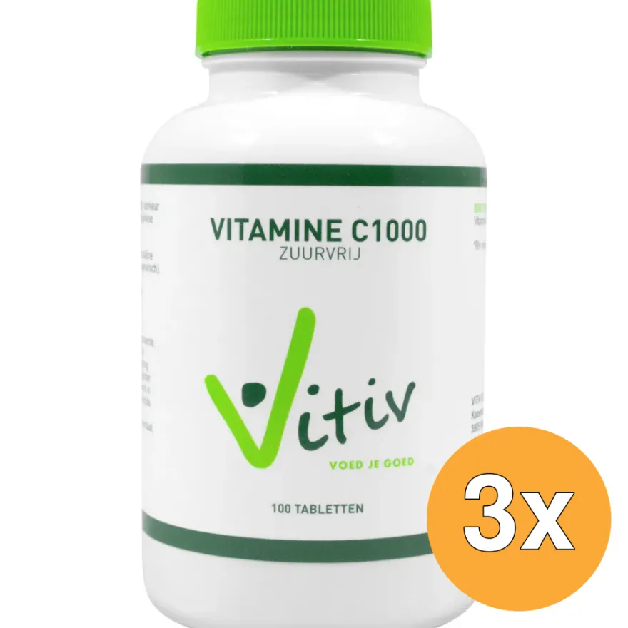 3x Vitiv Vitamine C1000 Zuurvrij (100 tabletten)