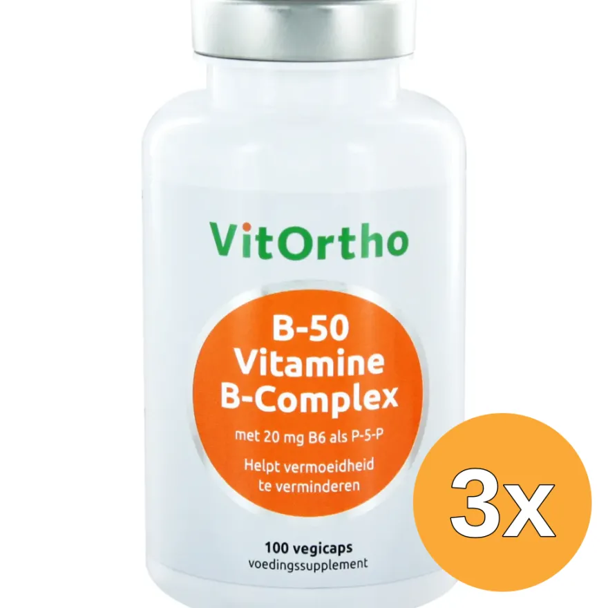 3x VitOrtho B-50 Vitamine B-complex (100 vega capsules)