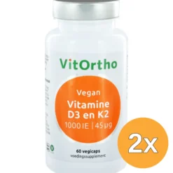 2x Vitortho Vitamine D3 1000Ie K2 45Mcg Vegan (60 vega capsules)