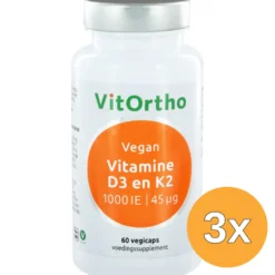 3x Vitortho Vitamine D3 1000Ie K2 45Mcg Vegan (60 vega capsules)