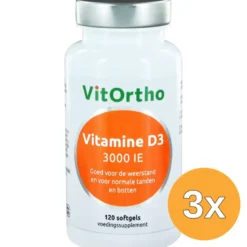 3x VitOrtho Vitamine D3 3000IE (120 softgels)