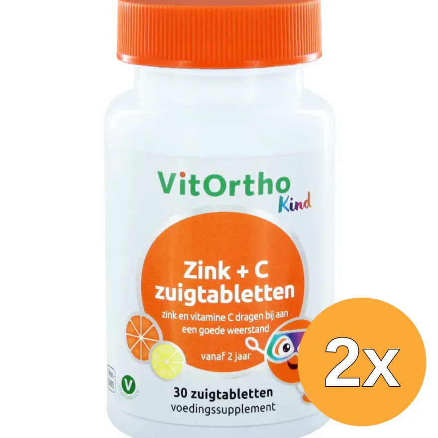 2x VitOrtho Zink + C kind (30 zuigtabletten)