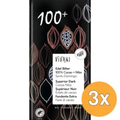 3x Vivani Chocolade Puur Superieur 100% + Cacao Nibs Bio (80 gr)