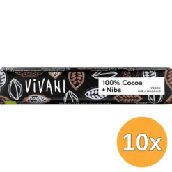 10x Vivani Chocoladereep Puur 100% Cacao Nibs (25 gr)