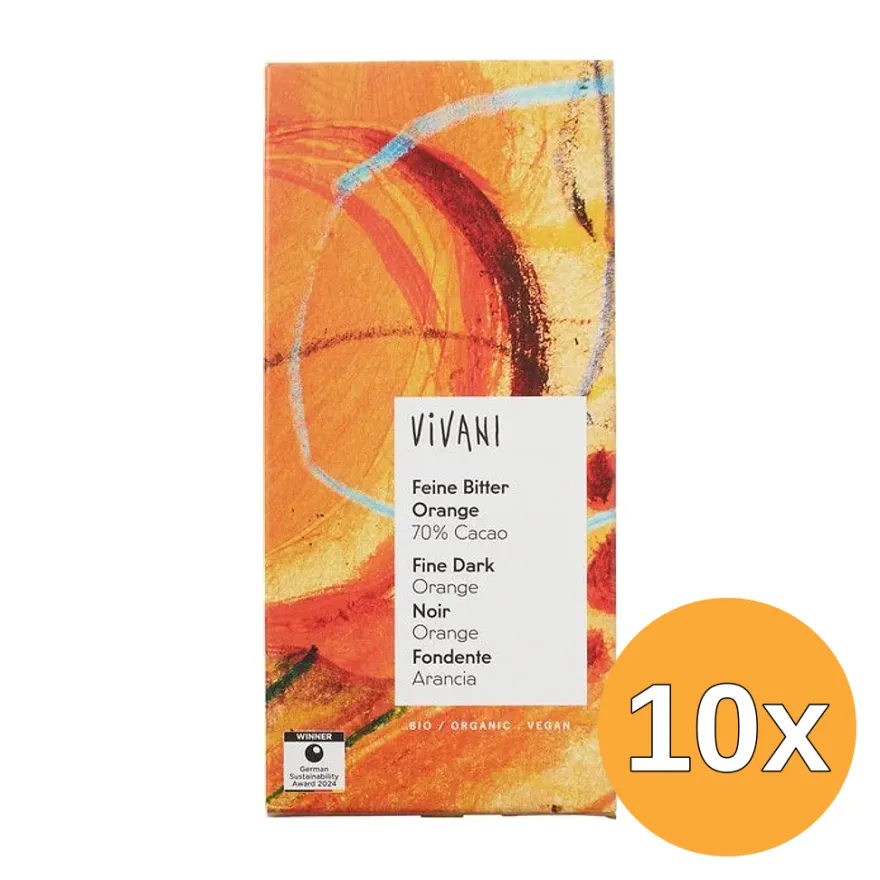 10x Vivani Chocolate Bar Fine Dark Orange 70% Cacao (80 gr)