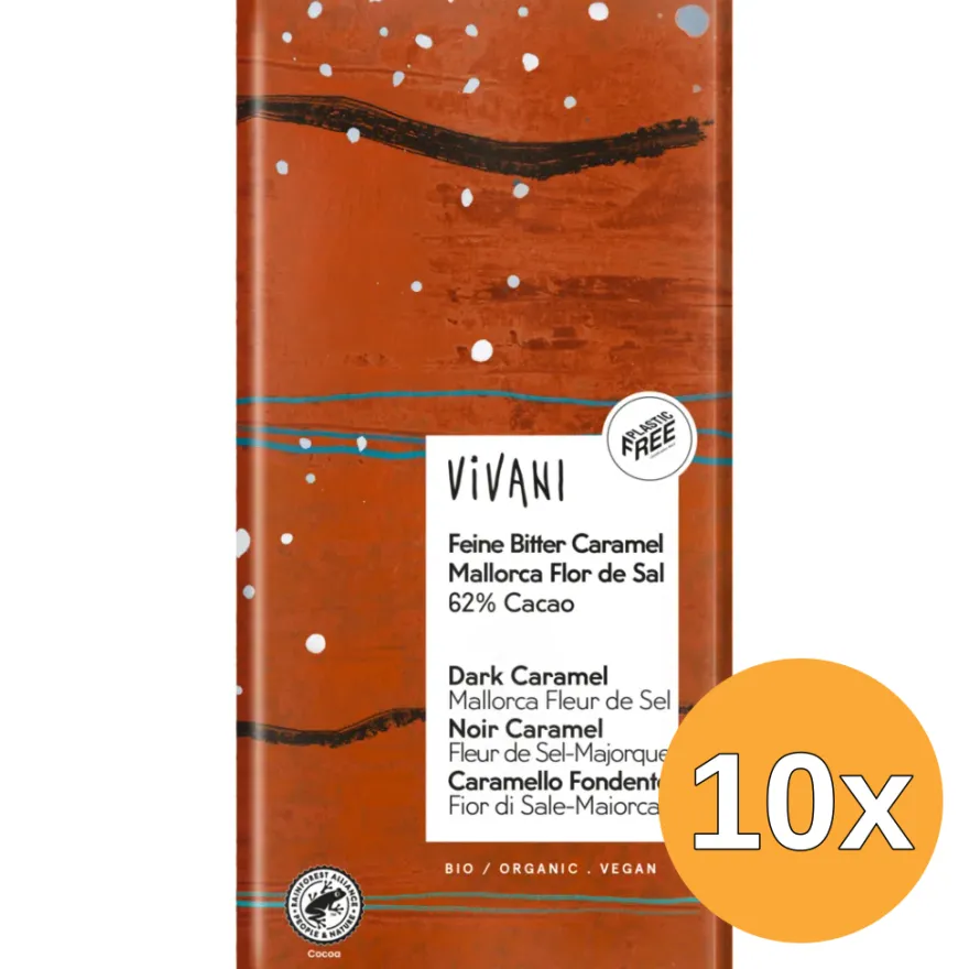 10x Vivani Dark caramel Mallorca fleur de sel 62% cacao bio (80 gr)