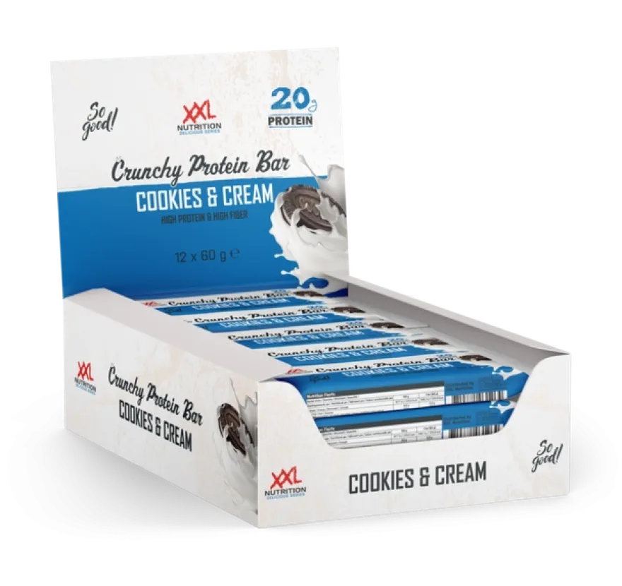 XXL Nutrition Crunchy Protein Bar – Cookies & Cream (12 Stuks)