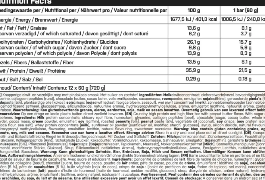 XXL Nutrition Crunchy Protein Bar – Cookies & Cream (12 Stuks)