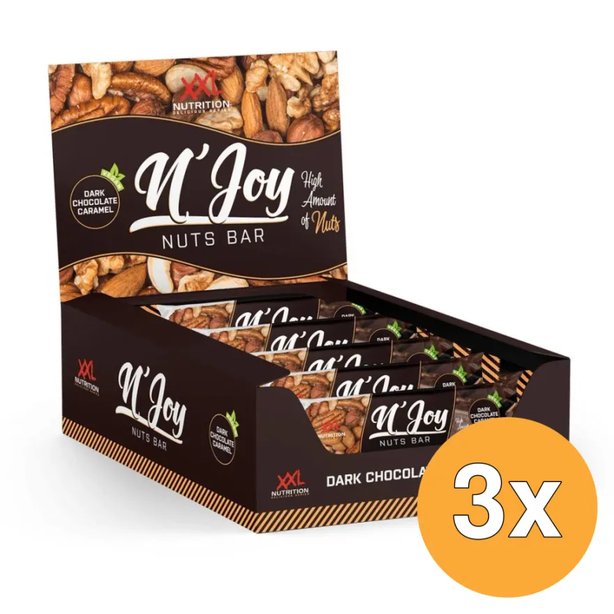 3x XXL Nutrition N’Joy Nuts Bar Dark Chocolate Caramel Vegan (40 gr)