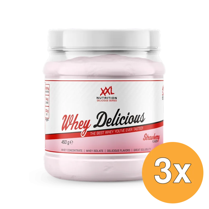 3x XXL Nutrition Whey Delicious Aardbei (450 gr)