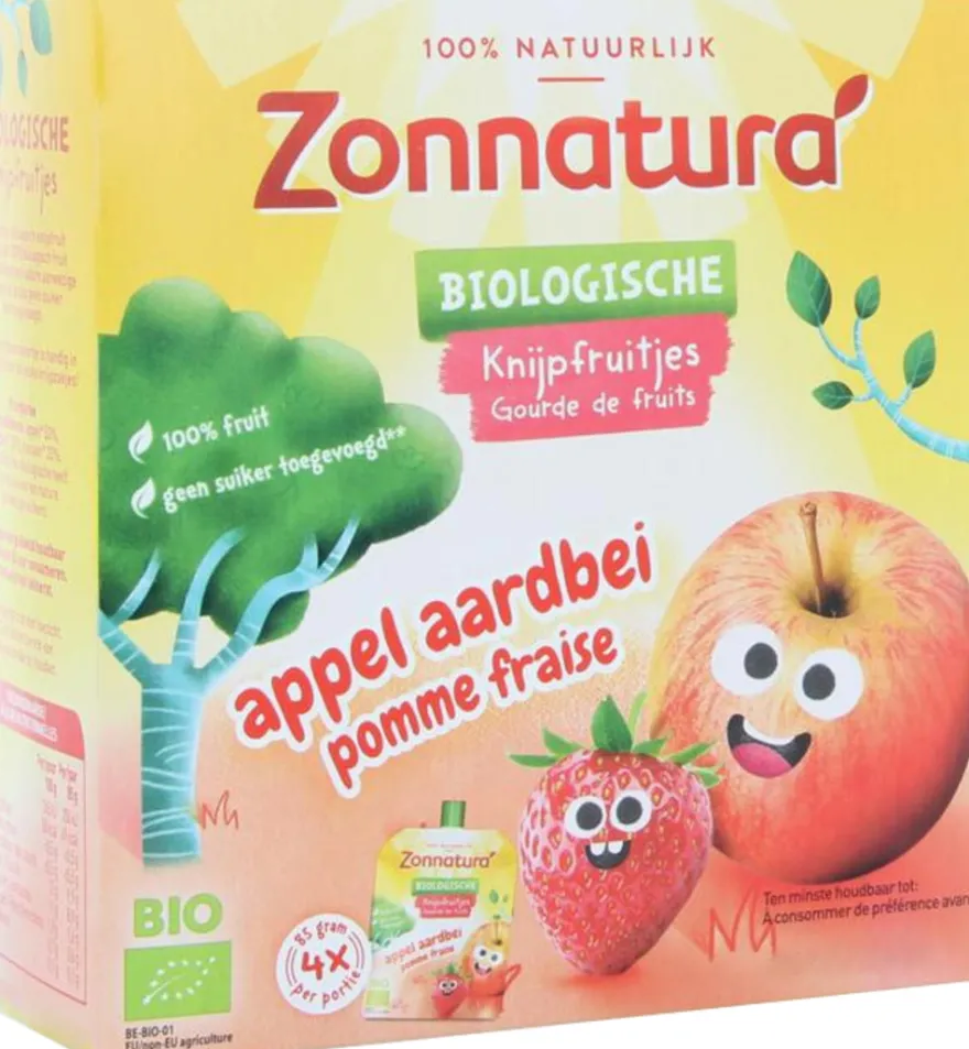 Zonnatura Knijpfruit Appel/Aardbei (4 X 85 gr)