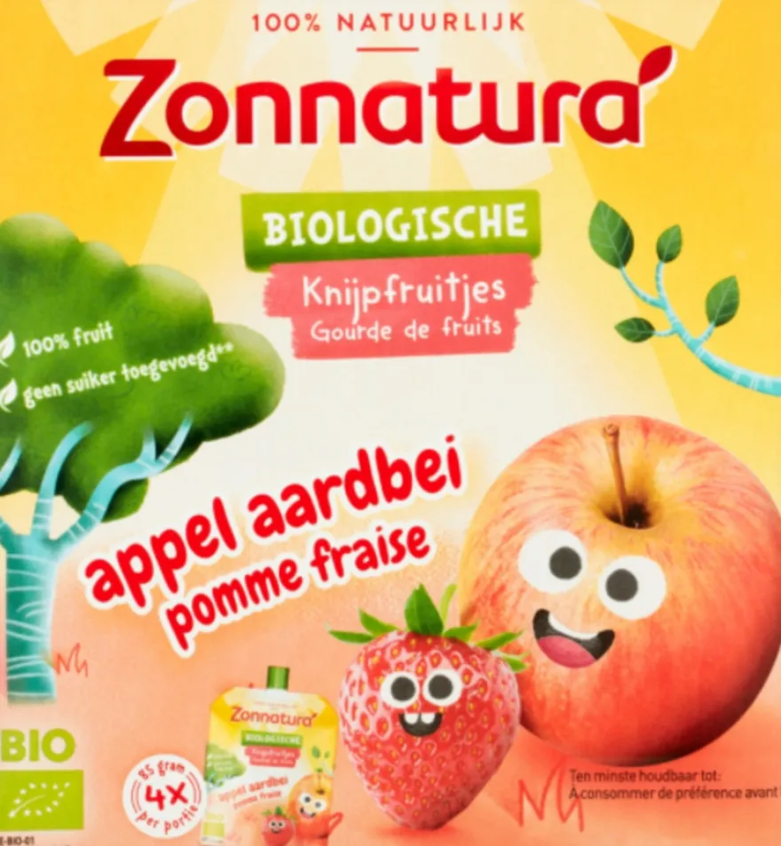 Zonnatura Knijpfruit Appel/Aardbei (4 X 85 gr)